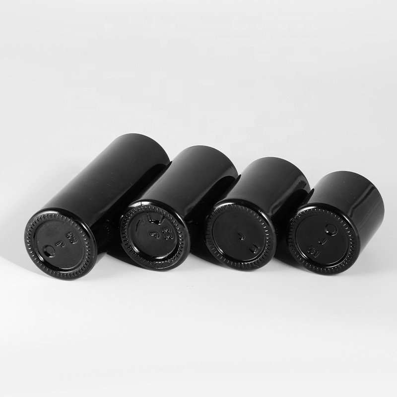 Flat shoulder black glass bottle 20 ml 30 ml 40 ml 60 ml cosmetic bottle with rose gold dropper pipette for essential oil
