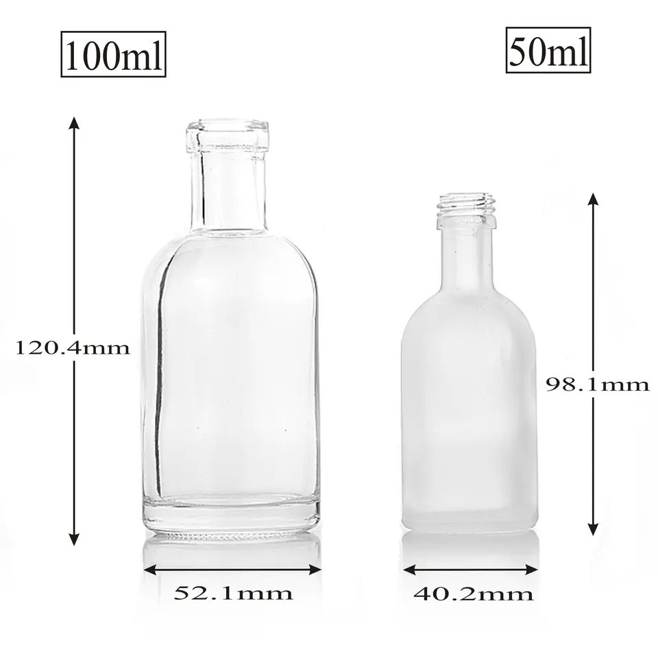 200ml 375ml 500ml 750ml 1000ml transparent round empty flint glass liquor wine Whisky Vodka tequila bottle with sealed cork lid