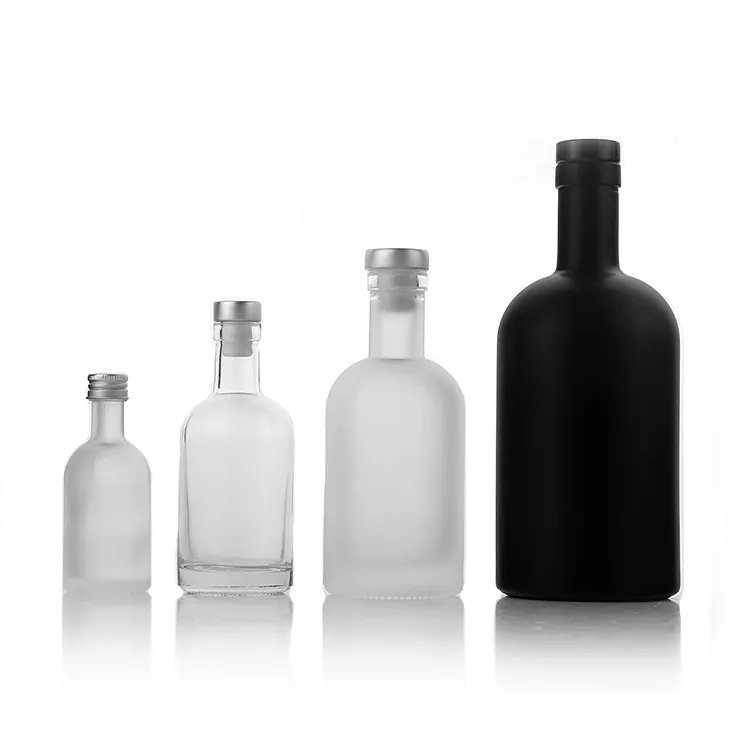 200ml 375ml 500ml 750ml 1000ml transparent round empty flint glass liquor wine Whisky Vodka tequila bottle with sealed cork lid