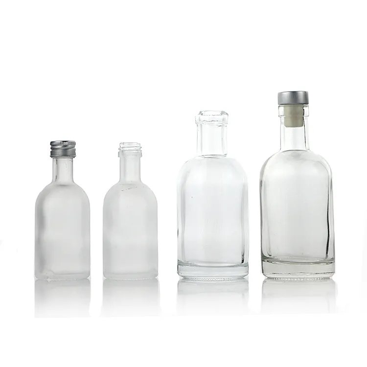 200ml 375ml 500ml 750ml 1000ml transparent round empty flint glass liquor wine Whisky Vodka tequila bottle with sealed cork lid