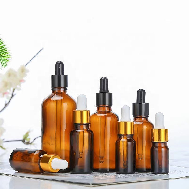 aluminum dropper bottle 15 ml 20 ml 30 ml 50 ml amber glass bottle with gold silver black dropper for essential oil
