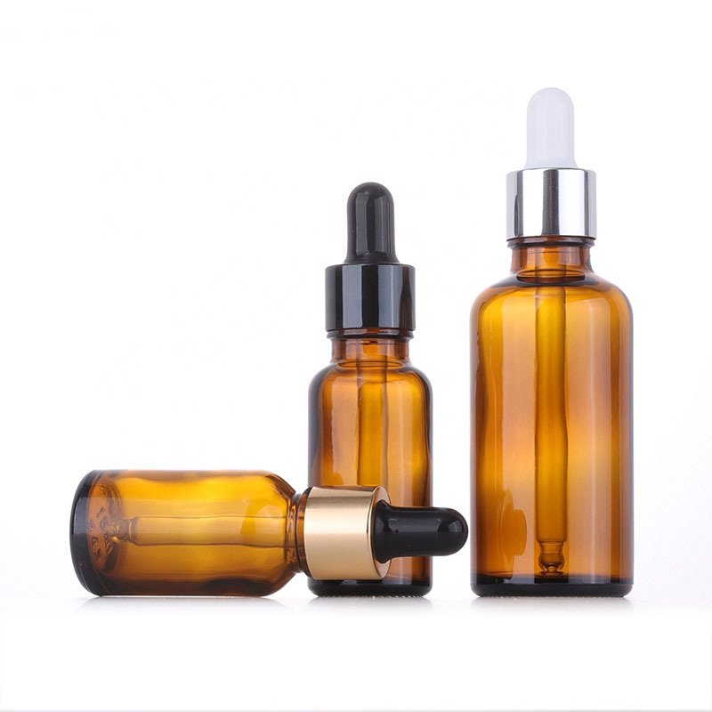 aluminum dropper bottle 15 ml 20 ml 30 ml 50 ml amber glass bottle with gold silver black dropper for essential oil