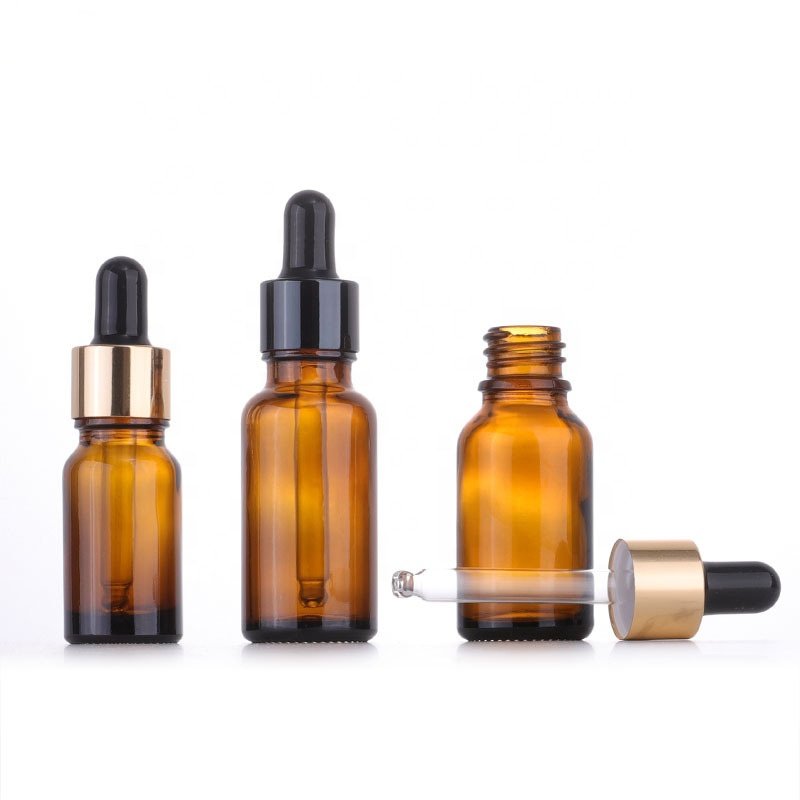 aluminum dropper bottle 15 ml 20 ml 30 ml 50 ml amber glass bottle with gold silver black dropper for essential oil