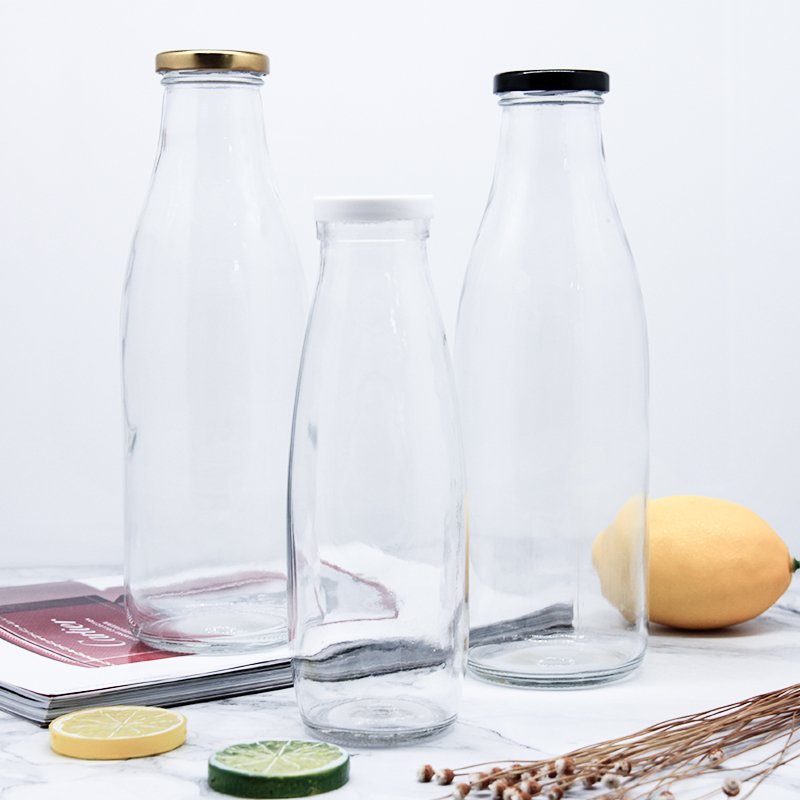 250Ml 300Ml 500Ml 750Ml 1L Clear Juice Glass Milk Bottle With Metal Lid