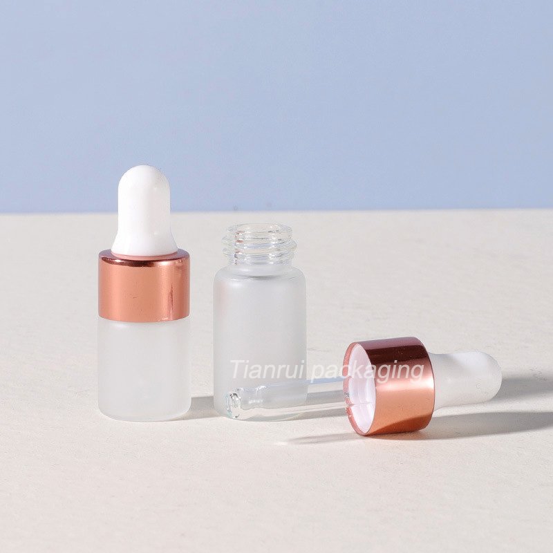 Hot Sale Frosted Clear Cosmetic Glass Vial 1ml 2ml 3ml 5ml Pink Mini Serum Essential Oil Bottle with Dropper