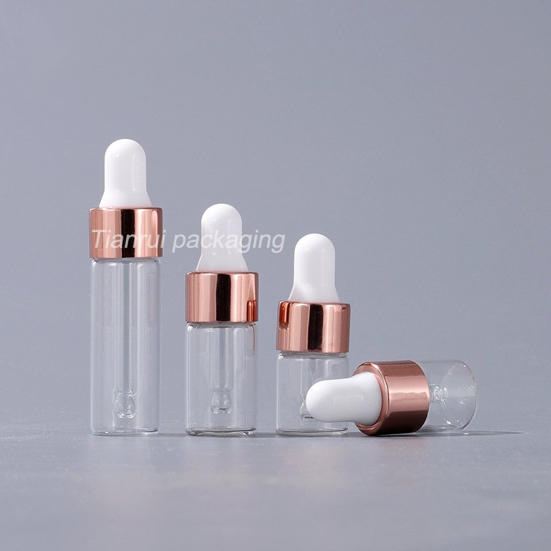 Hot Sale Frosted Clear Cosmetic Glass Vial 1ml 2ml 3ml 5ml Pink Mini Serum Essential Oil Bottle with Dropper