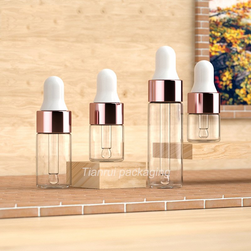 Hot Sale Frosted Clear Cosmetic Glass Vial 1ml 2ml 3ml 5ml Pink Mini Serum Essential Oil Bottle with Dropper