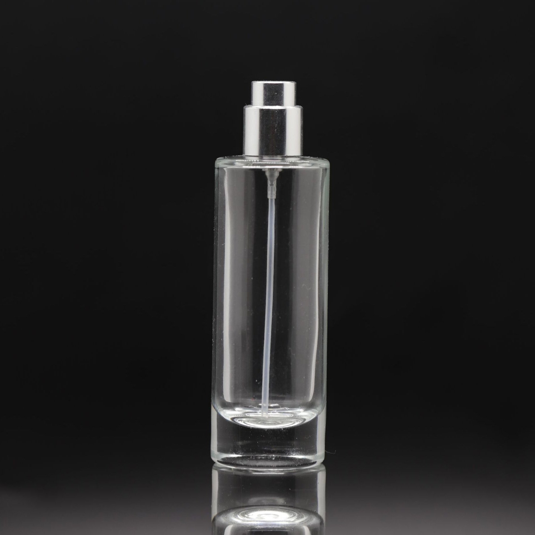 High Quality 30ml Cylinder Slim Crimp Neck Thick Bottom Perfume Glass Spray Bottle With Black Wooden Cap