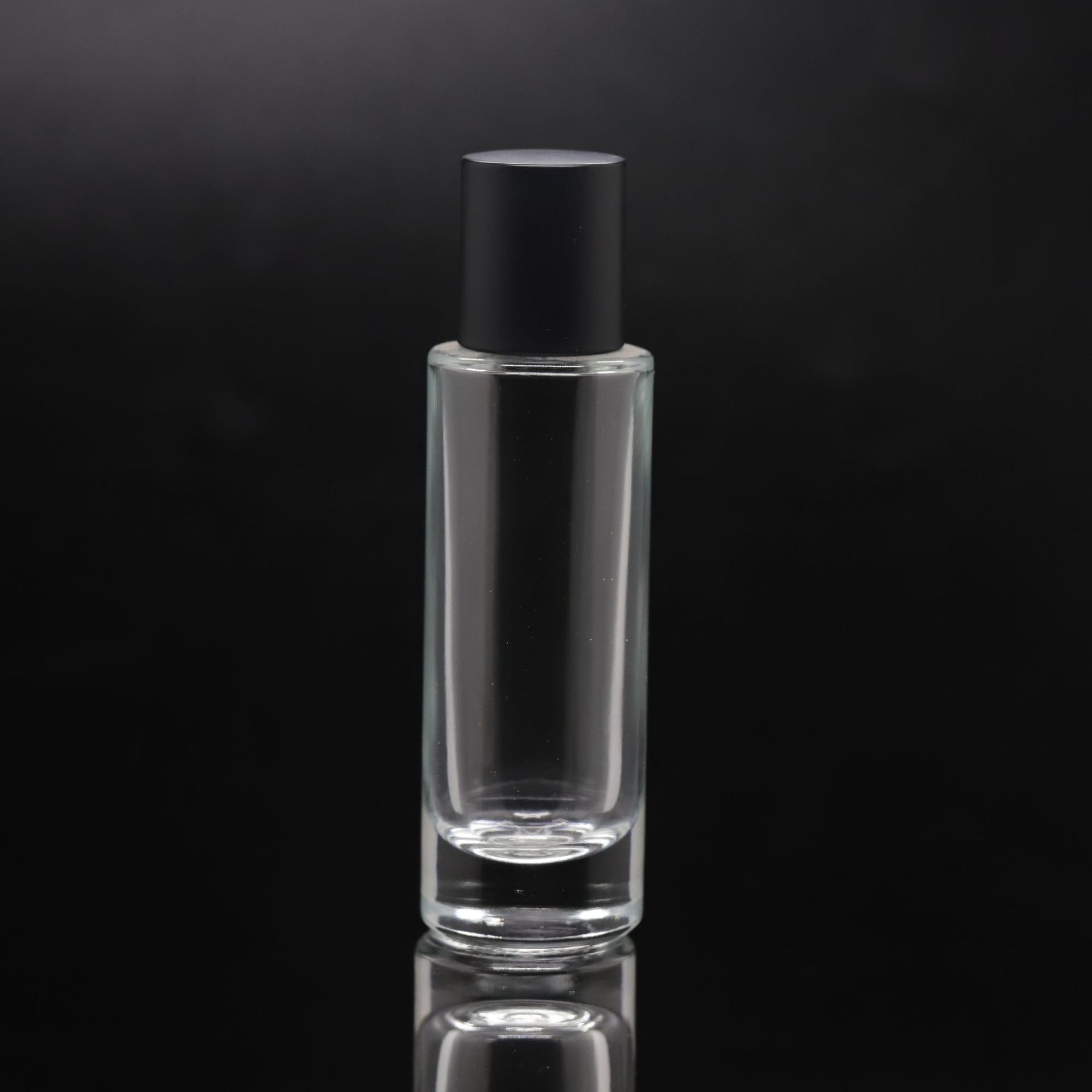 High Quality 30ml Cylinder Slim Crimp Neck Thick Bottom Perfume Glass Spray Bottle With Black Wooden Cap