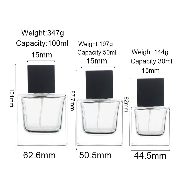 Wholesale Luxury Black Square 30 ml 50ml Perfume Bottles Spray Glass Empty Perfume Bottle With Box Packaging And Customized Lid