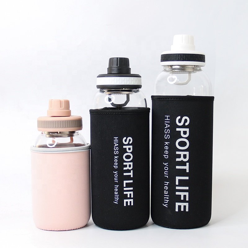 Best seller high borosilicate water glass 700ml 1000ml 1300ml water bottle with colorful sleeve packaging box