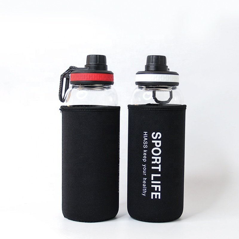 Best seller high borosilicate water glass 700ml 1000ml 1300ml water bottle with colorful sleeve packaging box