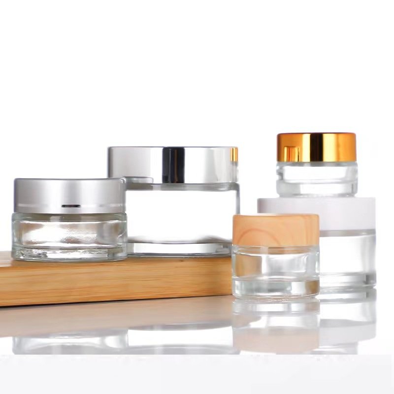 Spot Wholesale 30ml 60ml 100ml Transparent Cream Bottle Glass Cream Jar With Lid