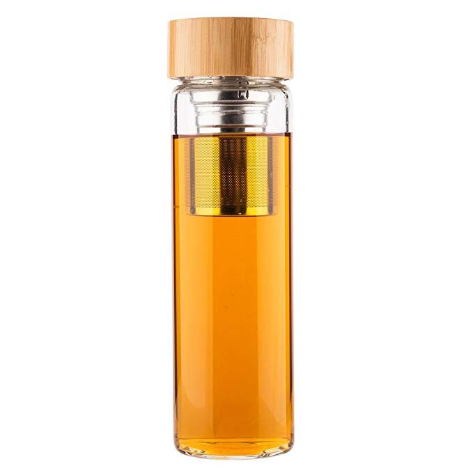 15oz Wide Mouth Leak-Proof Outdoor Glass Thermos Cup Double Wall Glass Bottle With Tea Infuser