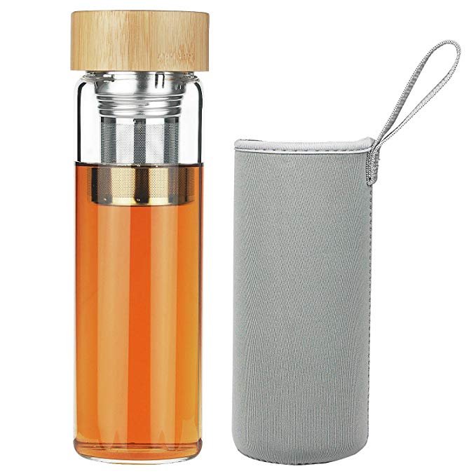 15oz Wide Mouth Leak-Proof Outdoor Glass Thermos Cup Double Wall Glass Bottle With Tea Infuser