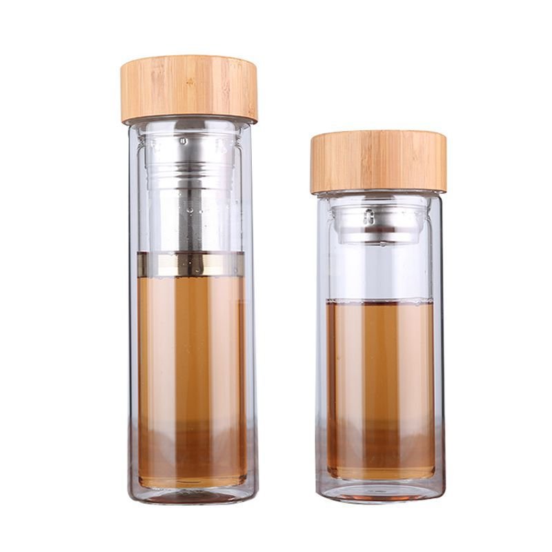 15oz Wide Mouth Leak-Proof Outdoor Glass Thermos Cup Double Wall Glass Bottle With Tea Infuser