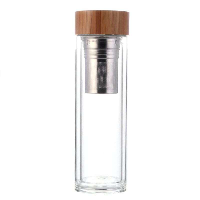 15oz Wide Mouth Leak-Proof Outdoor Glass Thermos Cup Double Wall Glass Bottle With Tea Infuser