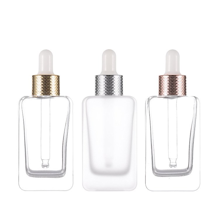 Cosmetic packaging Travel dispenser 30ml flat square glass dropper bottle for essential oil essence