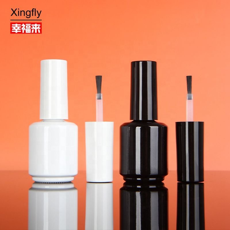 Manufacture OEM ODM RTS 15ml Empty Gel Nail Polish Glass Bottle Glossy Black White Gel Polish Bottle with Cap Brush