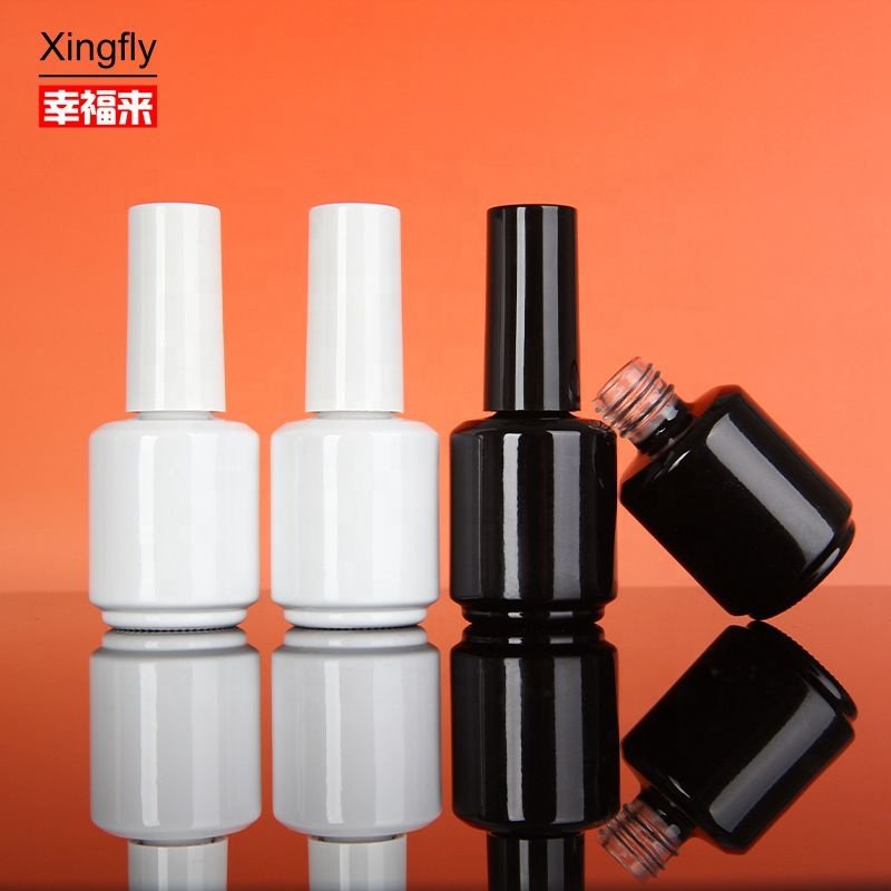 Manufacture OEM ODM RTS 15ml Empty Gel Nail Polish Glass Bottle Glossy Black White Gel Polish Bottle with Cap Brush
