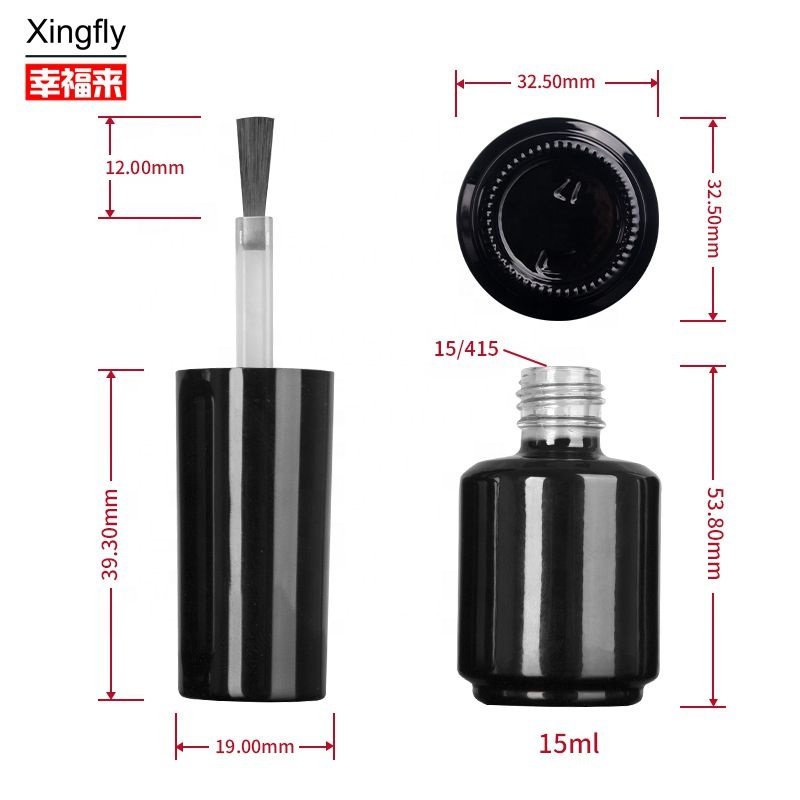 Manufacture OEM ODM RTS 15ml Empty Gel Nail Polish Glass Bottle Glossy Black White Gel Polish Bottle with Cap Brush