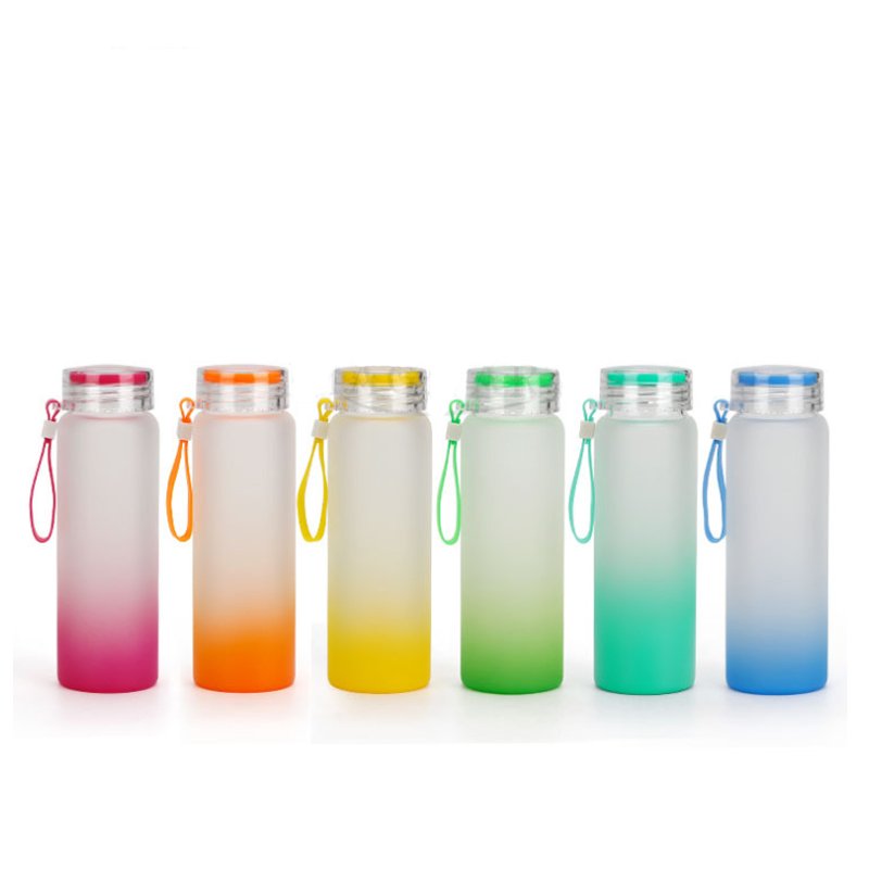Factory Wholesale 500ml Sublimation Blank Frosted Gradient Color Drinkware Matte Glass Water Bottle Glass