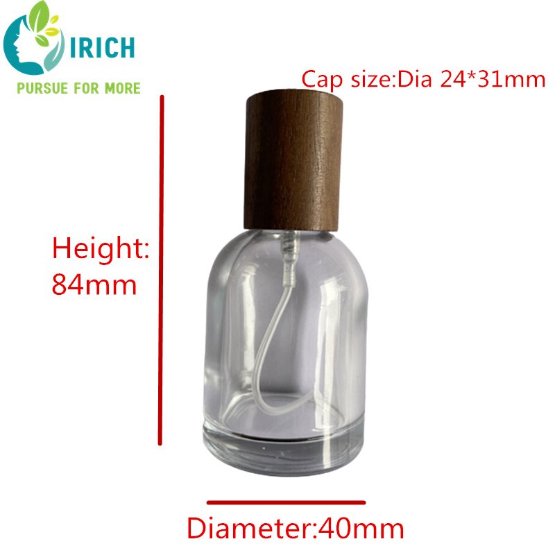 Luxury Design 30ml 50ml 100ml Sample Perfumes Bottles For Sale Small Spray Empty Glass Perfume Bottle With Pump And Wood Cap