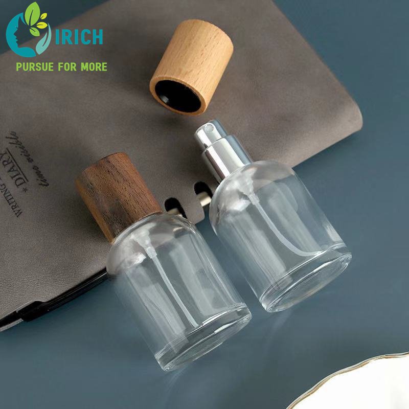 Luxury Design 30ml 50ml 100ml Sample Perfumes Bottles For Sale Small Spray Empty Glass Perfume Bottle With Pump And Wood Cap