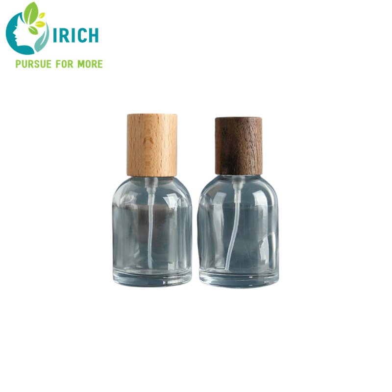 Luxury Design 30ml 50ml 100ml Sample Perfumes Bottles For Sale Small Spray Empty Glass Perfume Bottle With Pump And Wood Cap