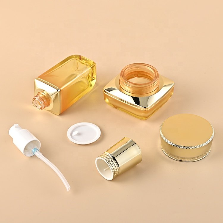 Luxury Skincare Packaging 30G 50G Glass Face Cream Jar And Bottle Set 40ml 100ml 120ml Lotion Frosted Cosmetic Glass Bottle