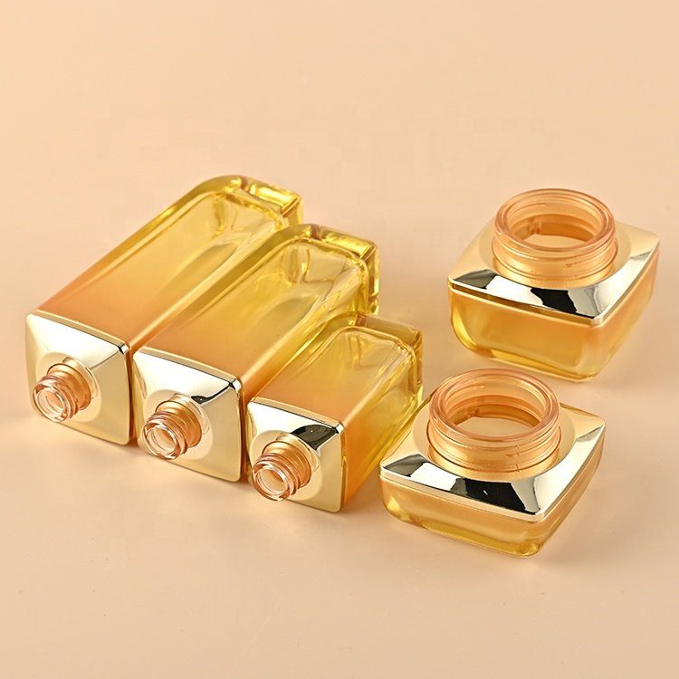 Luxury Skincare Packaging 30G 50G Glass Face Cream Jar And Bottle Set 40ml 100ml 120ml Lotion Frosted Cosmetic Glass Bottle