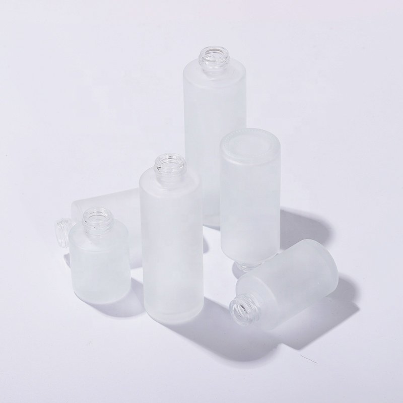 Wholesale Cosmetic 30ml Transparent Matte Flat Shoulder Eye Serum Dropper Glass Bottle Set with White Dropper Lid