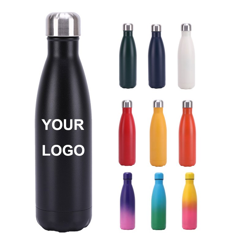 Custom BPA Free Sports Flask Double Wall Stainless Steel Vacuum Insulated 17oz Cola Shaped Water Bottle