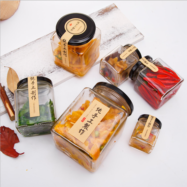 440ml Honey Canning Jam Pickle Candy Food Grade Glass Storage Jar Clear french square glass bottle