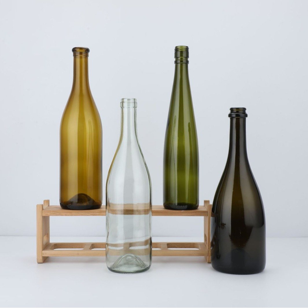 Factory custom 375/500/750/1500ml glass liquor bottle champagne glass bottle empty glass wine bottles with cork crown cap