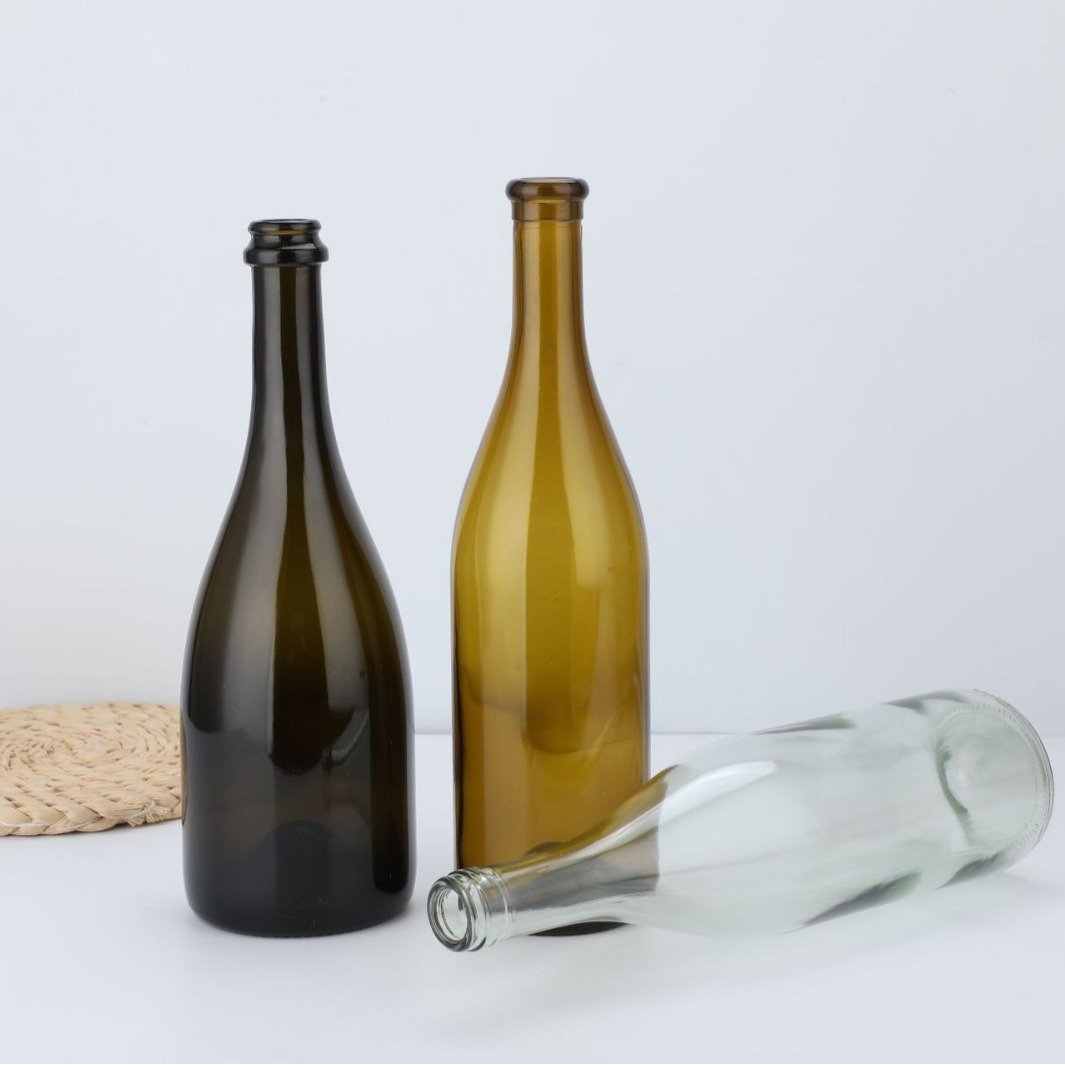 Factory custom 375/500/750/1500ml glass liquor bottle champagne glass bottle empty glass wine bottles with cork crown cap