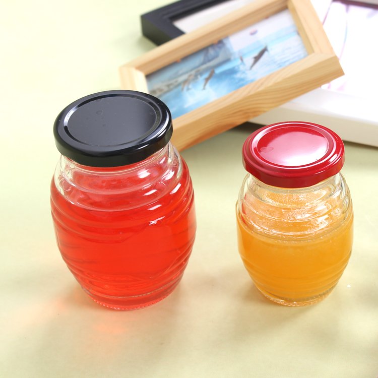 375ml Honeycomb Honey Glass Bottle With Tin Plate Lid Bee Honey Jam Glass Jar