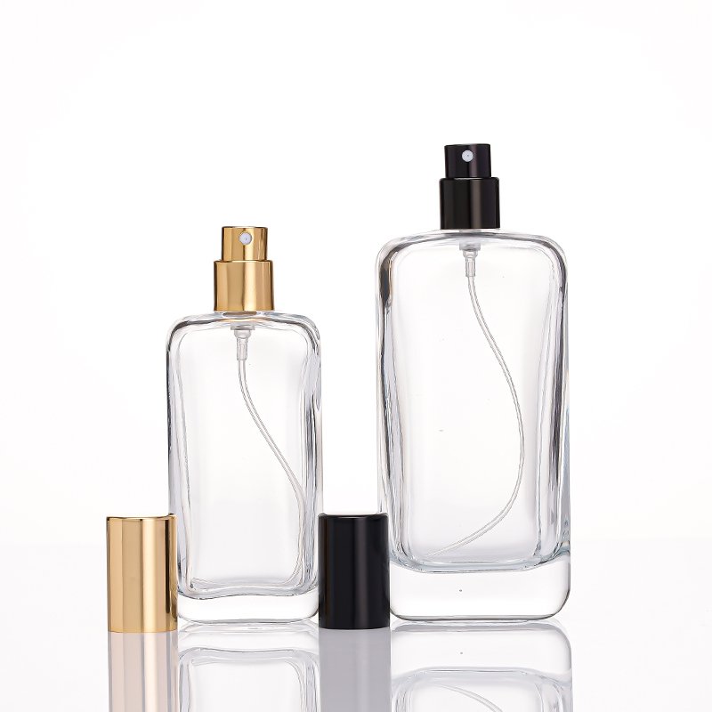 Square Atomizer Crimp Spray 25ml 50ml 100ml Empty Glass Perfume Bottles 15mm Neck Size with Cap Carton Packed Printing Logo