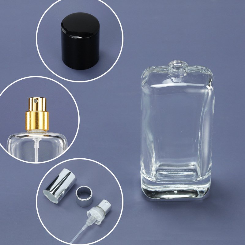 Square Atomizer Crimp Spray 25ml 50ml 100ml Empty Glass Perfume Bottles 15mm Neck Size with Cap Carton Packed Printing Logo