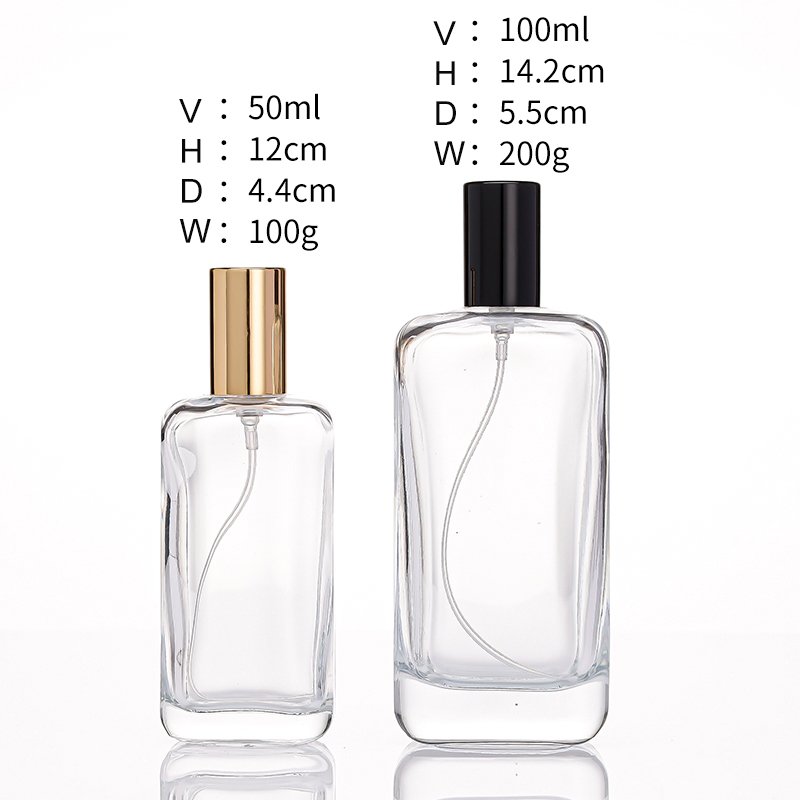 Square Atomizer Crimp Spray 25ml 50ml 100ml Empty Glass Perfume Bottles 15mm Neck Size with Cap Carton Packed Printing Logo