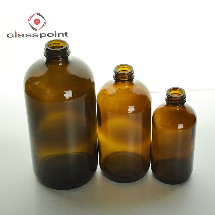 Hot products amber boston round glass bottles