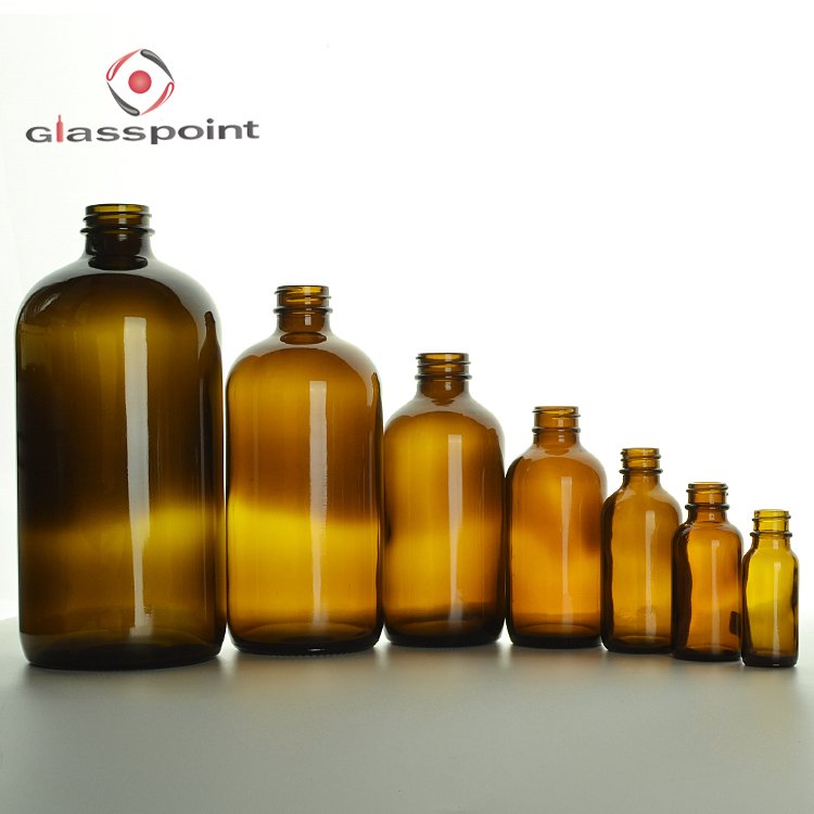 Hot products amber boston round glass bottles