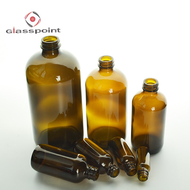 Hot products amber boston round glass bottles