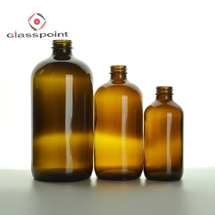 Hot products amber boston round glass bottles