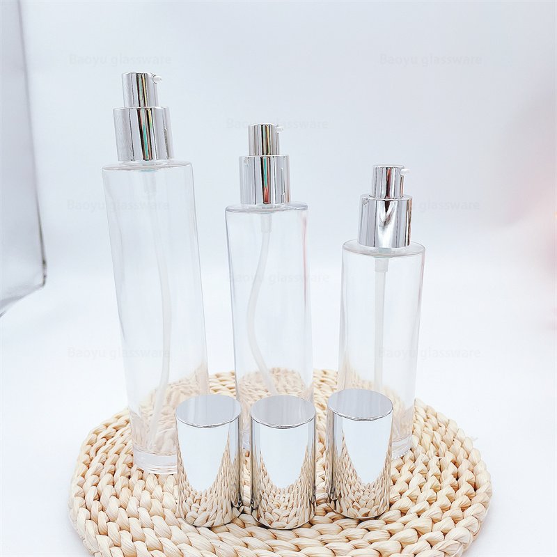 China Custom cosmetic packing 20ml 30ml 40ml 50ml 60ml 80ml 100ml 120ml Empty Classic Glass Bottles with spray Pumps