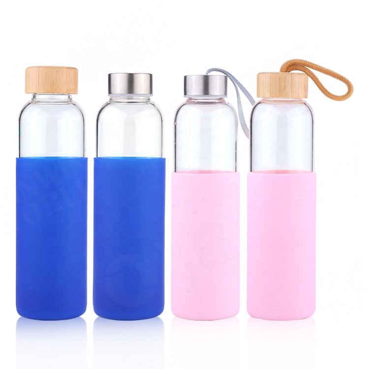 Leak-Proof BPA Free Wholesale Glass Bottles, Juicing Containers, Drinking Water/Beverage Bottles with Stainless Steel bamboo lid