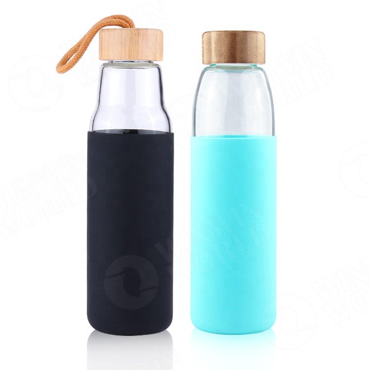 Leak-Proof BPA Free Wholesale Glass Bottles, Juicing Containers, Drinking Water/Beverage Bottles with Stainless Steel bamboo lid