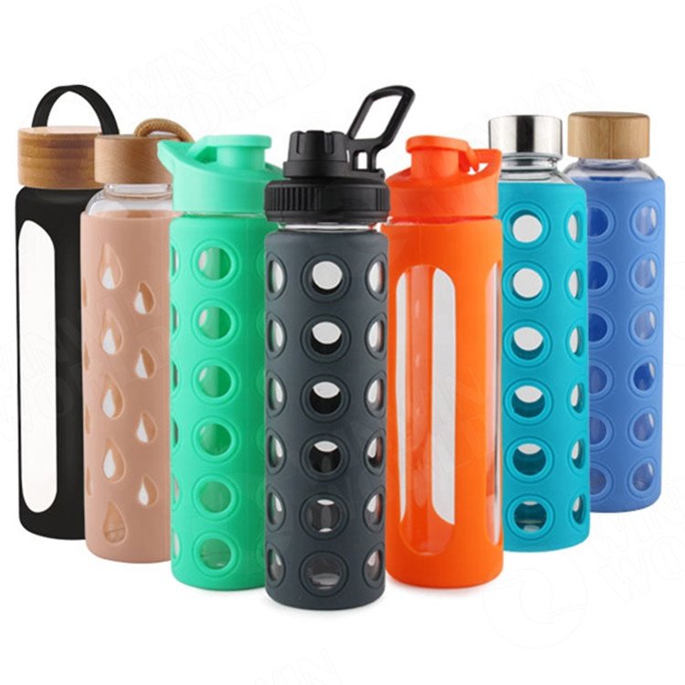 Leak-Proof BPA Free Wholesale Glass Bottles, Juicing Containers, Drinking Water/Beverage Bottles with Stainless Steel bamboo lid