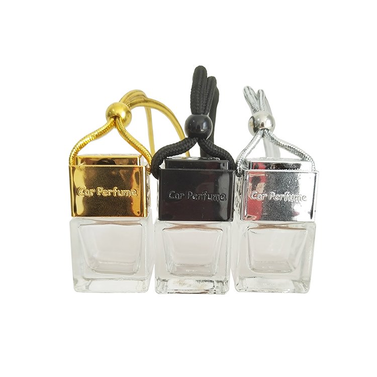 New product empty car perfume bottles 8 ml square glass hanging car air freshener glass bottles car perfume for air conditioner