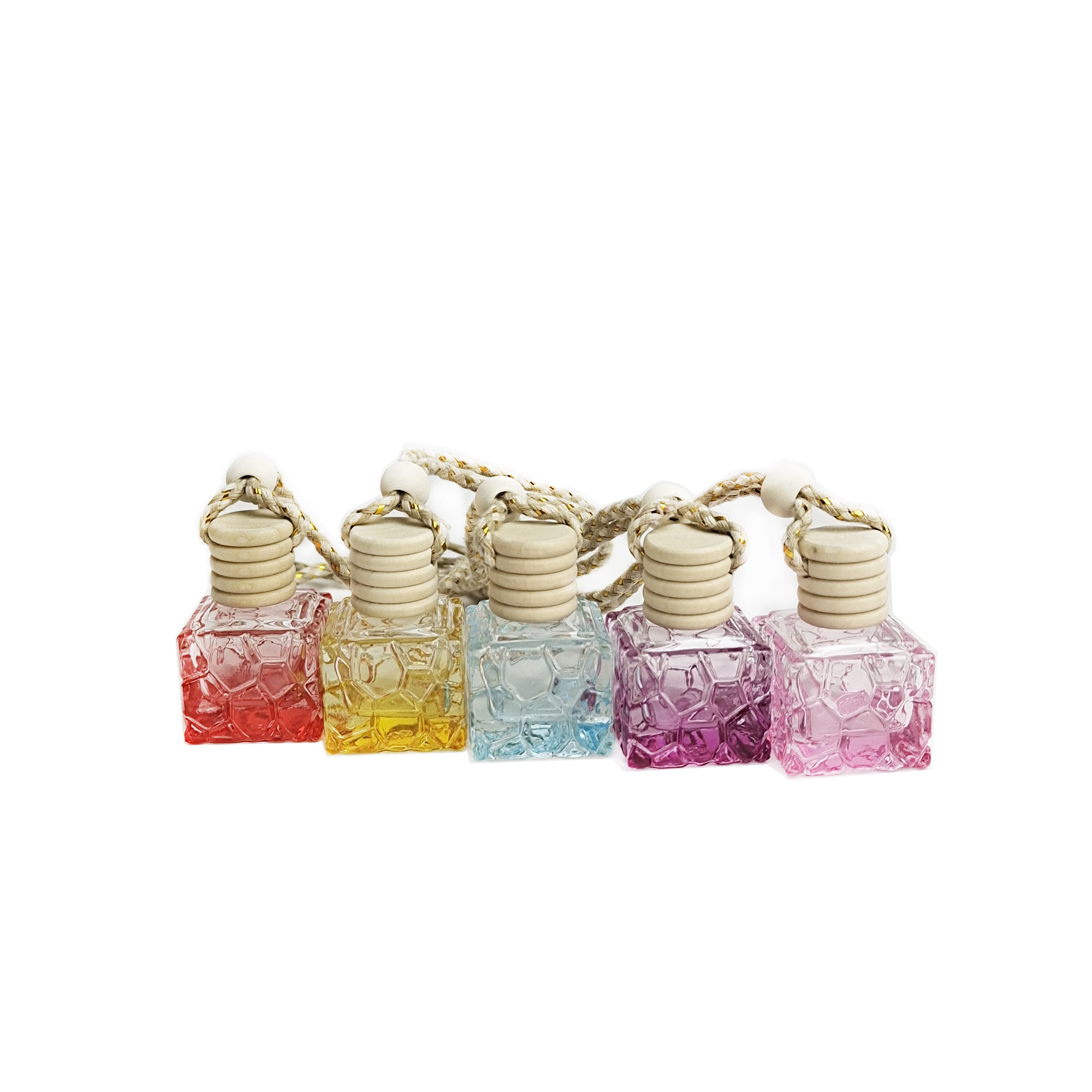 New product empty car perfume bottles 8 ml square glass hanging car air freshener glass bottles car perfume for air conditioner